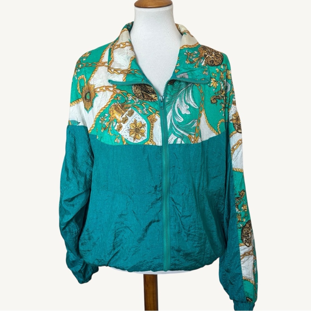 KUMA Vintage Teal Colorful Windbreaker Jacket 80s 90s style Size Large